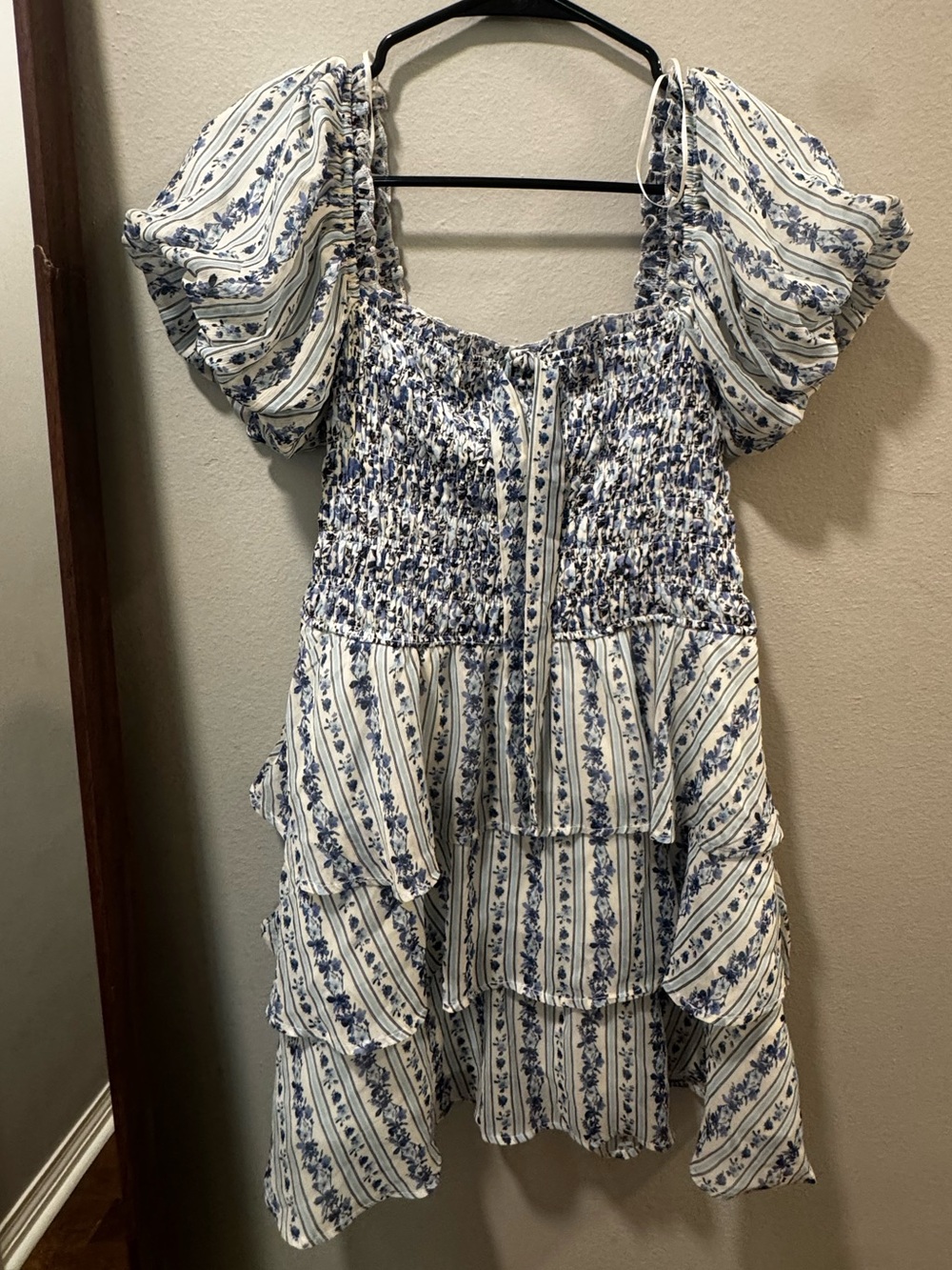 Francesca's Blue & White Floral Tiered Dress